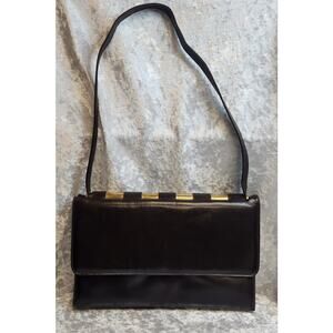Vintage Nicholas Reich Brown Leather Purse w/ Gold Hardware